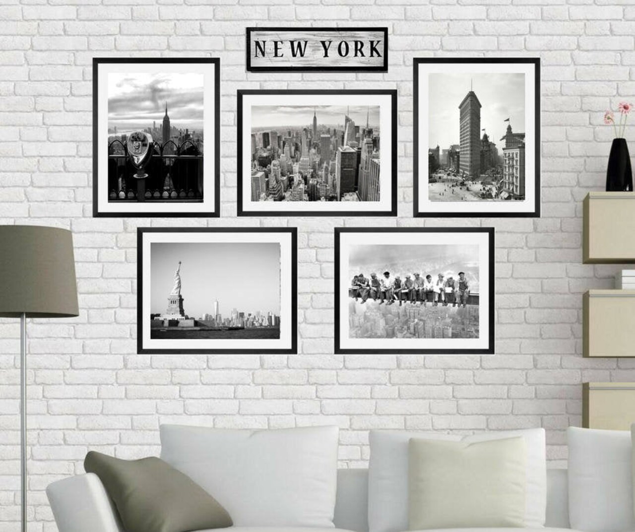 New York City Skyline Black and White Framed Art Print Set of 5